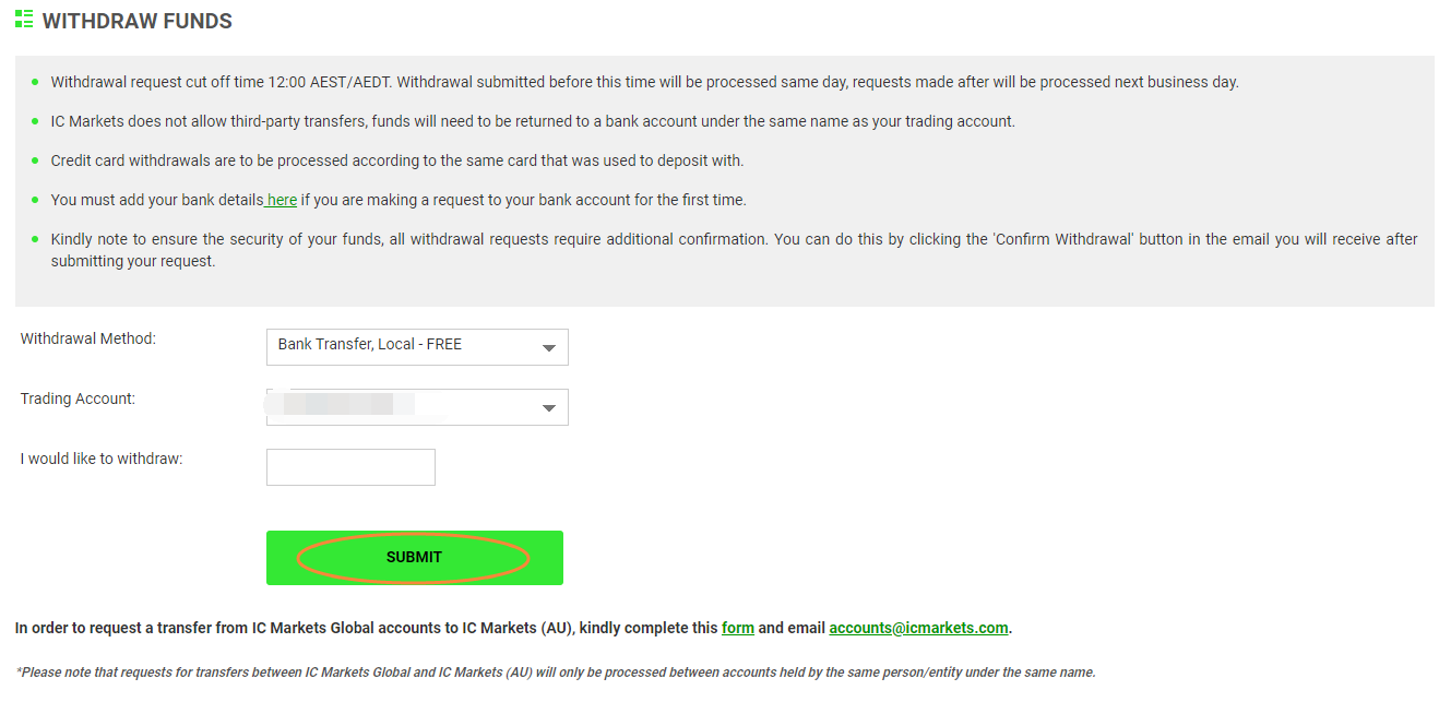 How to withdraw funds from IC Markets account