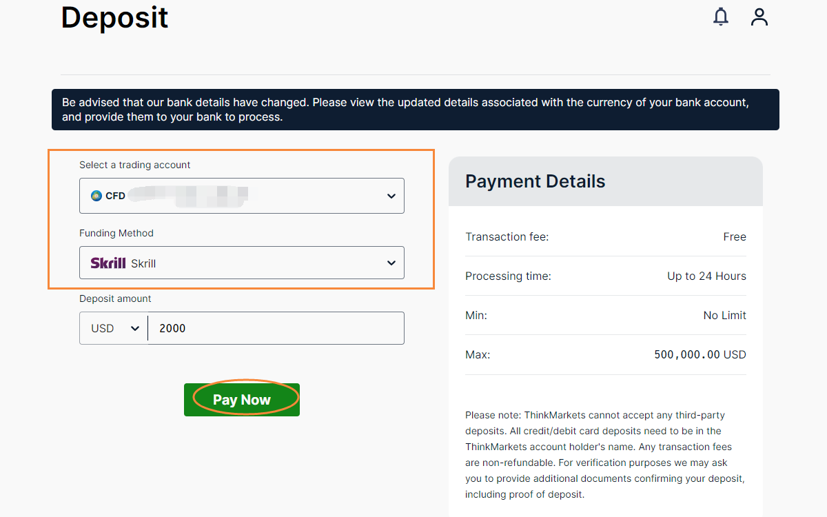 How to deposit funds into ThinkForex account